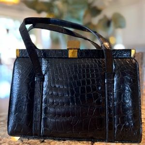 Deauville Black Genuine Alligator/Crocodile Purse